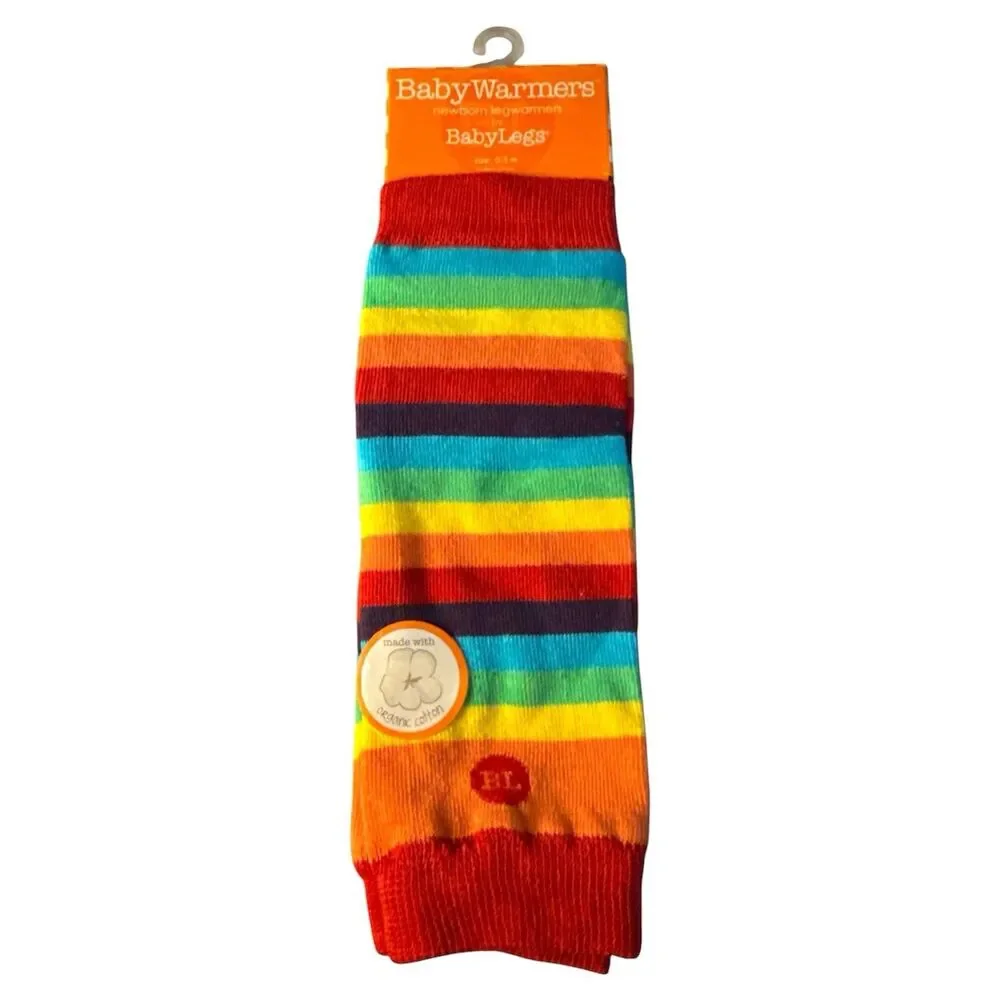 3 BabyLegs Organic Cotton Leg Warmers, Rainbow Striped 0-3M New